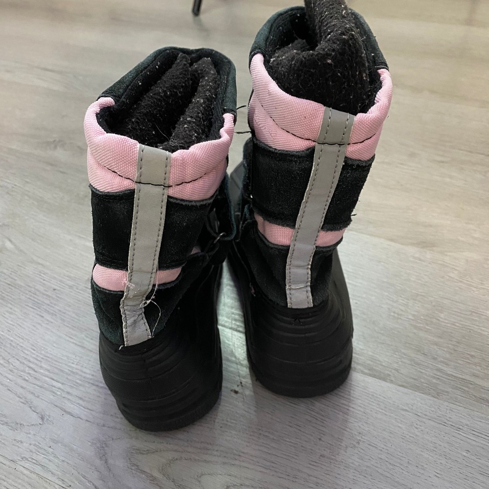 Totes Snow Boots Kids Size 2 Black Pink Insulated Waterproof Duck Boots - Picture 4 of 7